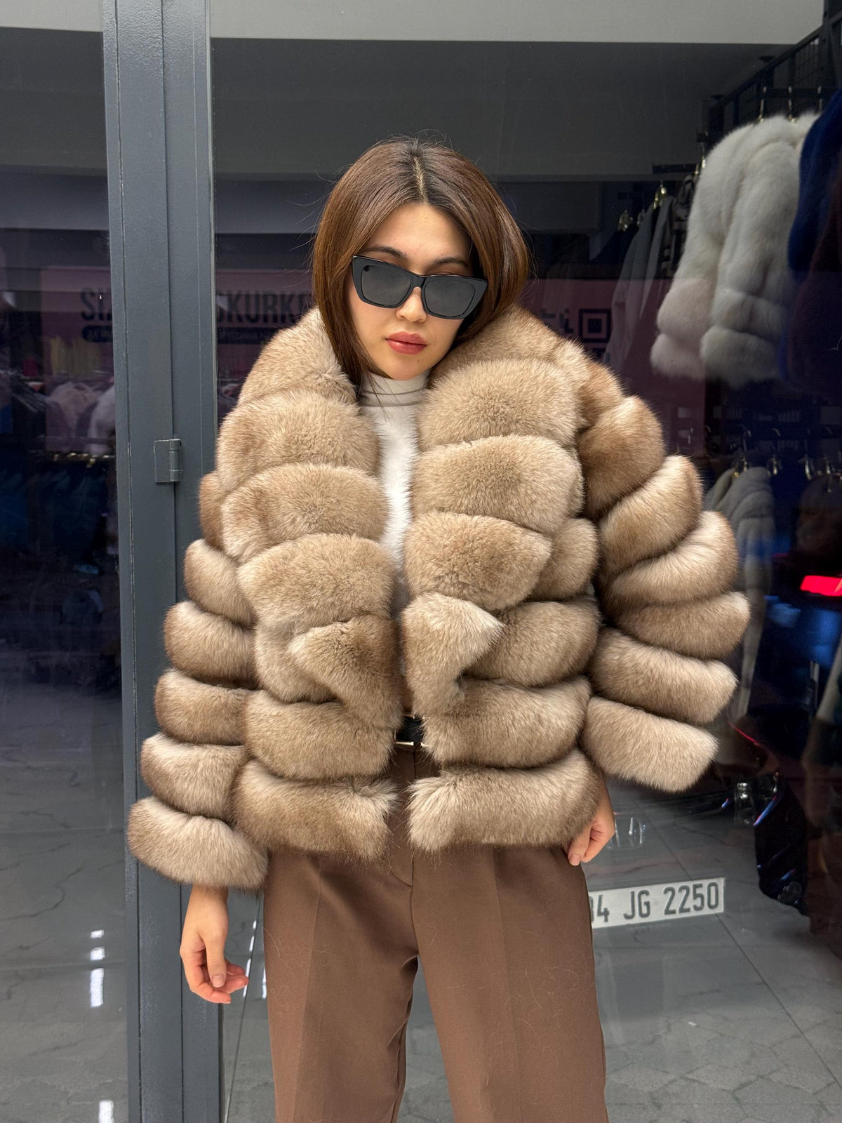 Beige Fox Fur Jacket: Women Fox Fur Coat. Short Fox Fur Jacket. Soft Fox Fur Coat. Fox Fur