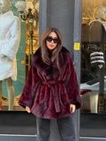 Burgundy Faux Mink Fur Cape - Collar Fox Fur Jacket. Women Fox Fur Jacket-.. Burgundy Fox Fur Jacket..- Fox Fur Cape