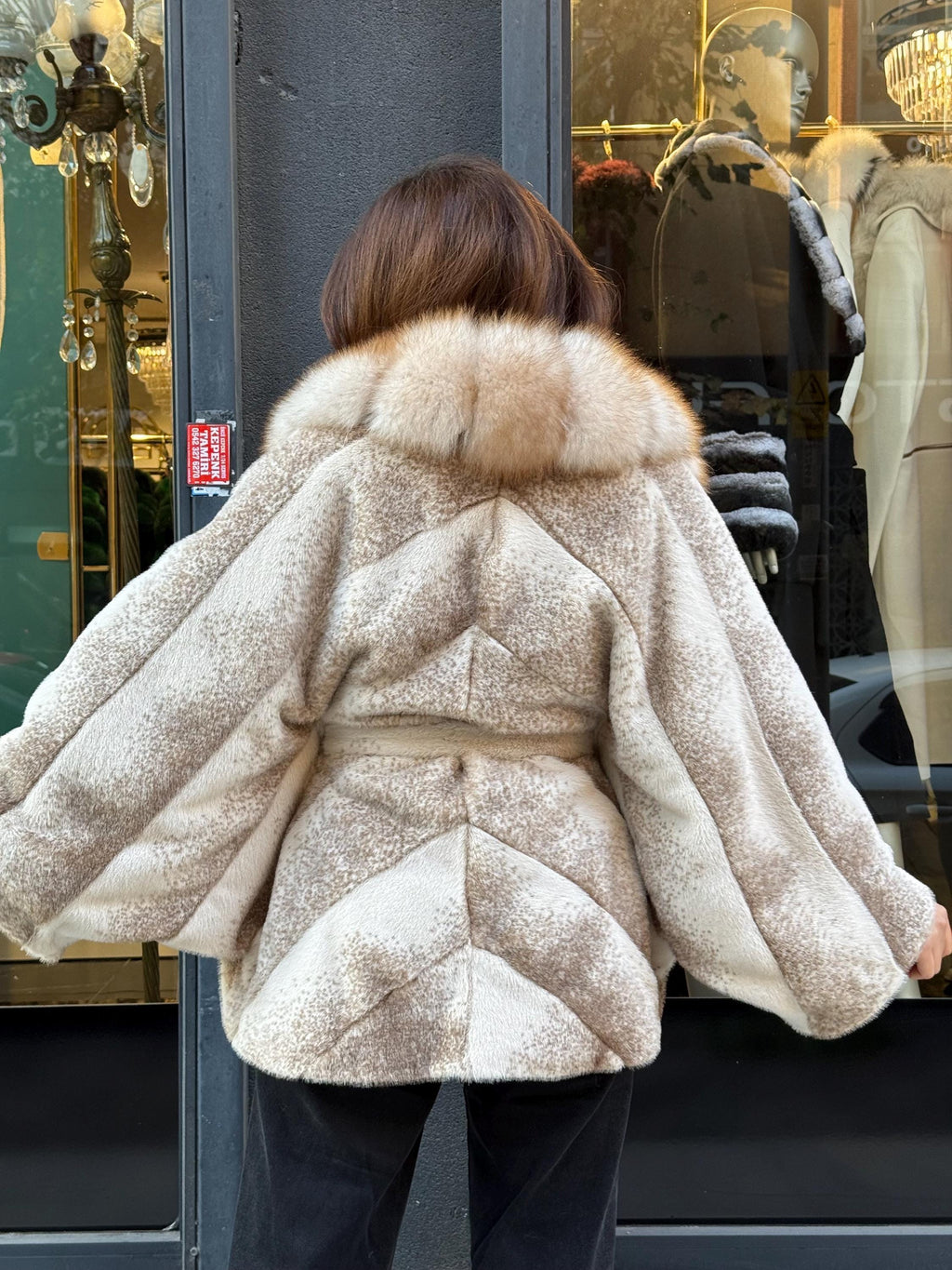 Beige Faux Mink Fur Cape - Collar Fox Fur Jacket. Women Fox Fur Jacket-.. Beige Fox Fur Jacket..- Fox Fur Cape