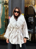 White Faux Mink Fur Cape with Real Fox Fur Collar | Luxury Women’s Winter Fox Fur Coat
