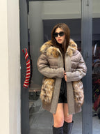 Mause Plus Size Puffer Coat, Women Hood&Pockets Fox Fur Jacket, Oversized Fox Fur Coat, Alpaca Wool Coat. Fox Fur Jacket