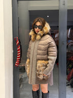 Mause Plus Size Puffer Coat, Women Hood&Pockets Fox Fur Jacket, Oversized Fox Fur Coat, Alpaca Wool Coat. Fox Fur Jacket