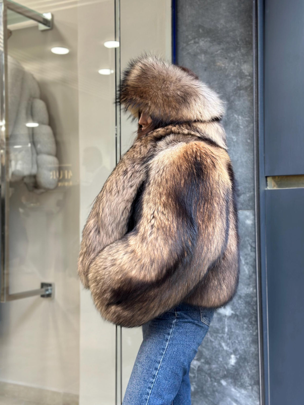 Raccoon Fox Fur Jacket, Women Gold Brown Fox Fur Coat. Short Fox Fur Jacket