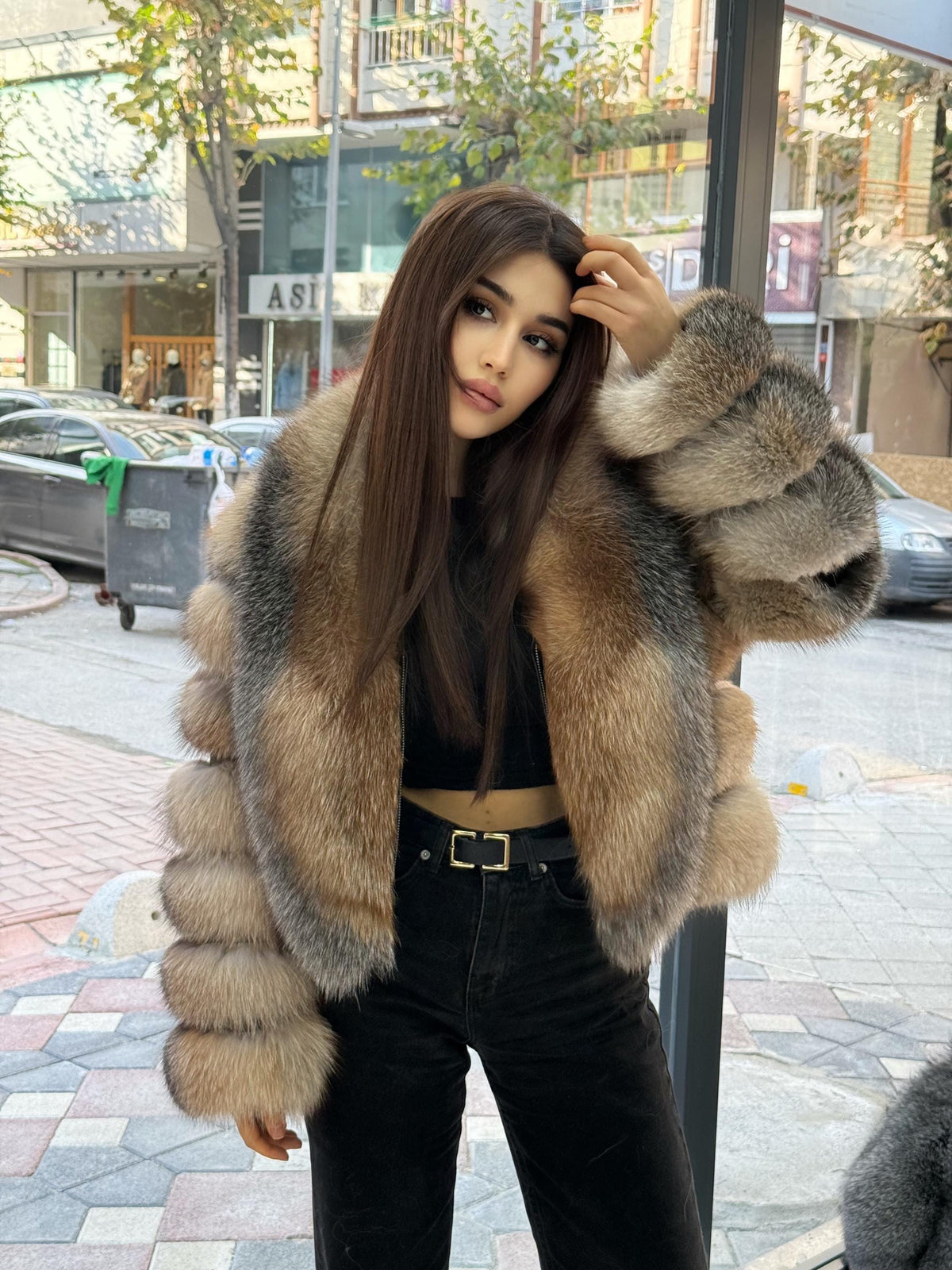 Gold Frost Fox Fur Jacket. Women’s Short Fox Fur Jacket. Frost Fox Fur Coat. Golden Fox Fur Jacket. Huge Collar Fox Fur Coat