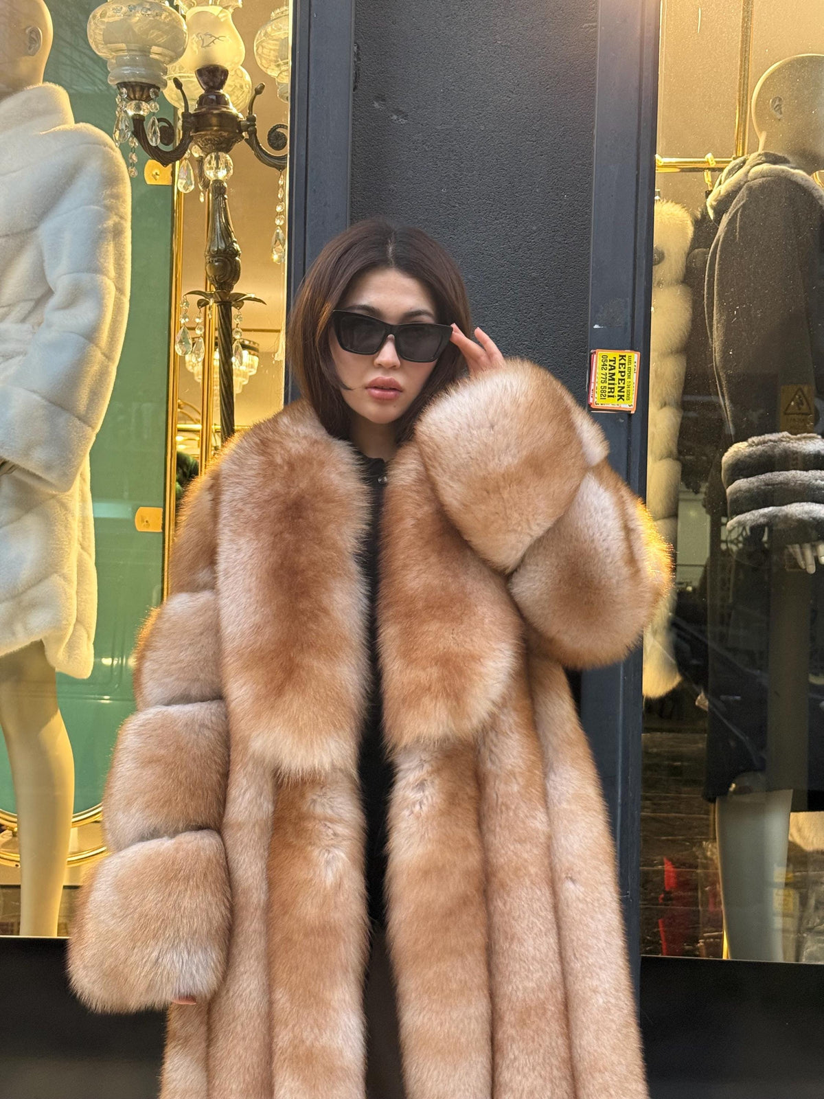 Long Gold Beige Fox Fur Coat, Luxury Fox Fur Jacket. Women Fox Fur Jacket. Long Fox Fur Coat. Premium Fox Fur Jacket