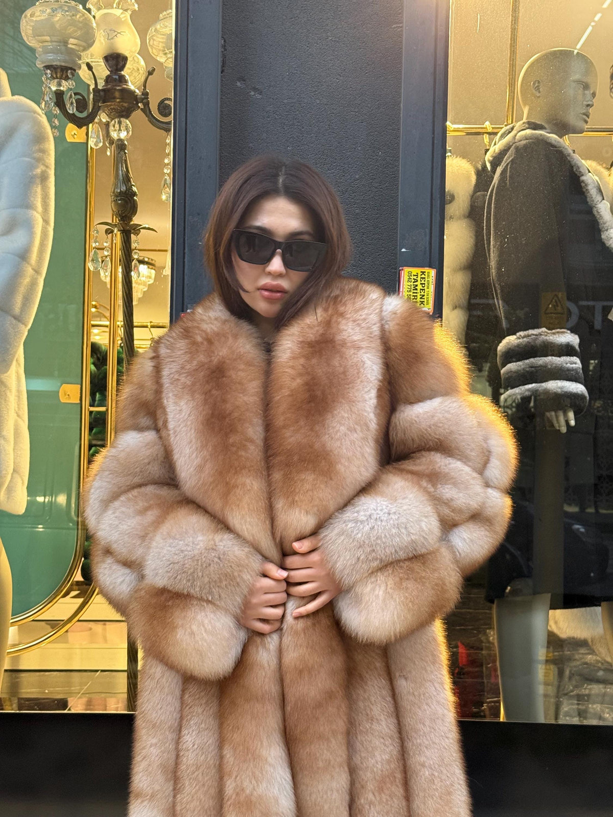 Long Gold Beige Fox Fur Coat, Luxury Fox Fur Jacket. Women Fox Fur Jacket. Long Fox Fur Coat. Premium Fox Fur Jacket