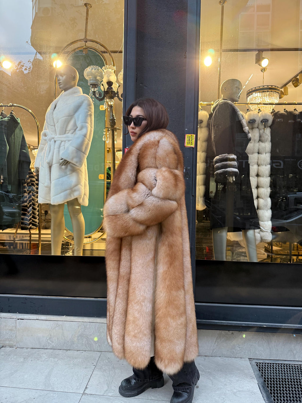 Long Gold Beige Fox Fur Coat, Luxury Fox Fur Jacket. Women Fox Fur Jacket. Long Fox Fur Coat. Premium Fox Fur Jacket