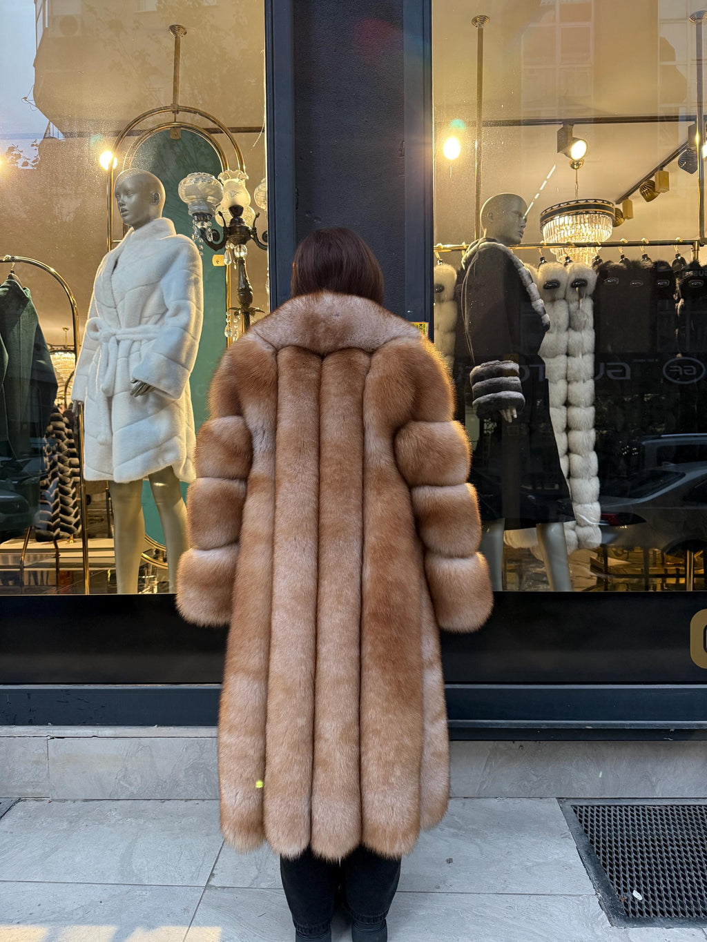 Long Gold Beige Fox Fur Coat, Luxury Fox Fur Jacket. Women Fox Fur Jacket. Long Fox Fur Coat. Premium Fox Fur Jacket