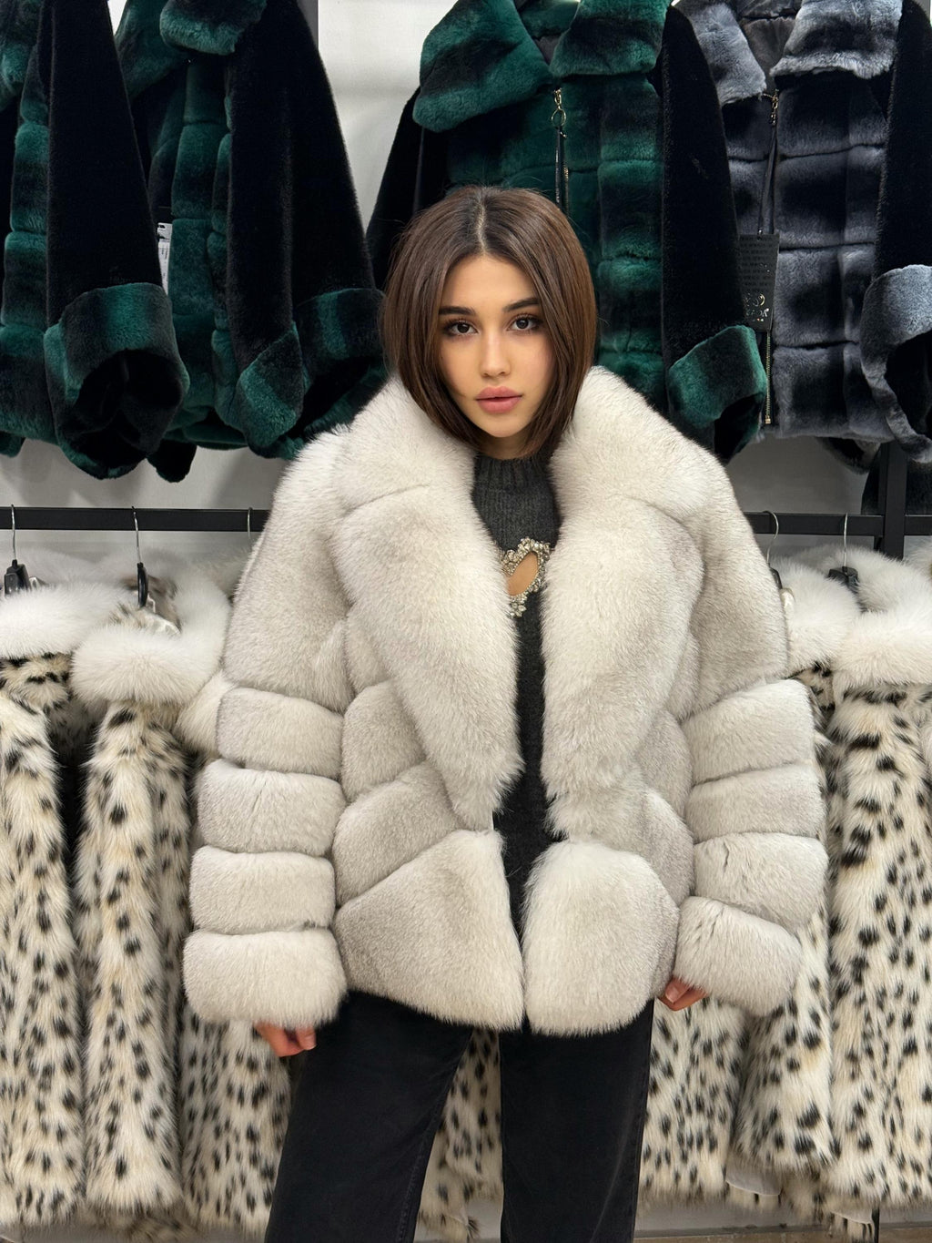 White Fox Fur Jacket. Women Fox Fur Coat. Short Fox Fur Jacket. Premium Fox Fur Coat