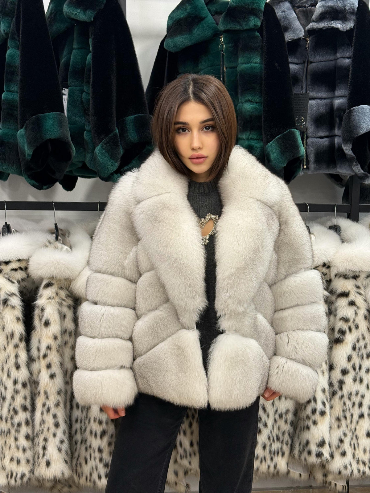 White Fox Fur Jacket. Women Fox Fur Coat. Short Fox Fur Jacket. Premium Fox Fur Coat