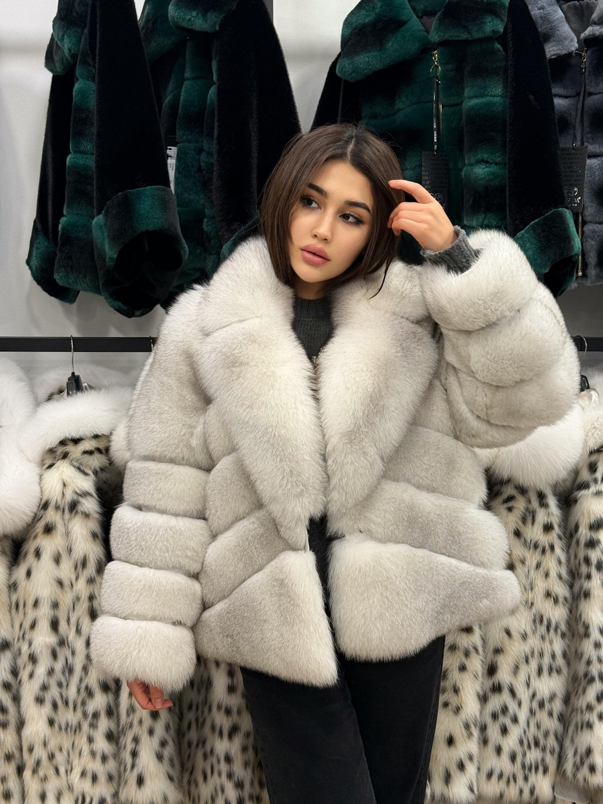White Fox Fur Jacket. Women Fox Fur Coat. Short Fox Fur Jacket. Premium Fox Fur Coat