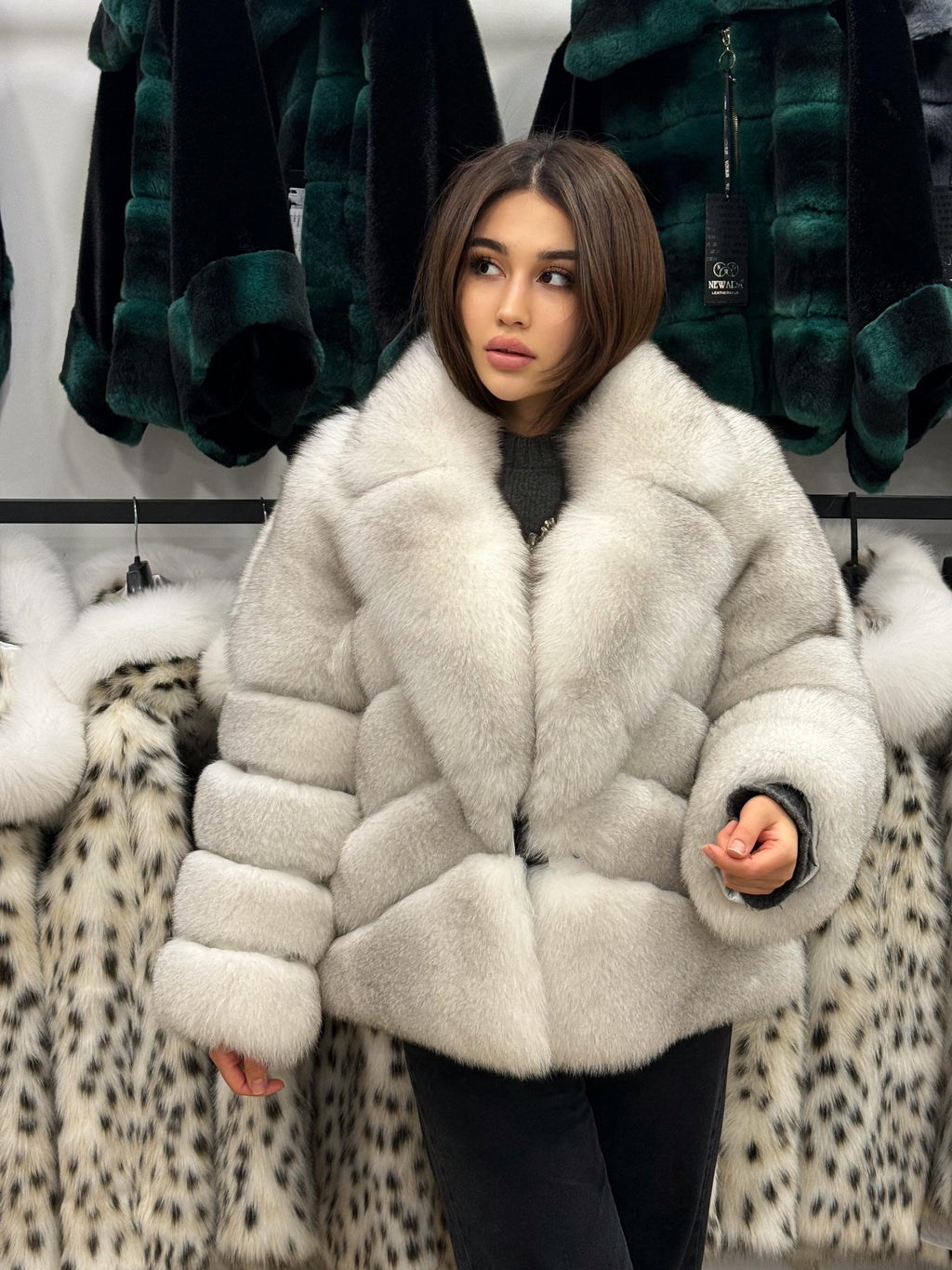 White Fox Fur Jacket. Women Fox Fur Coat. Short Fox Fur Jacket. Premium Fox Fur Coat