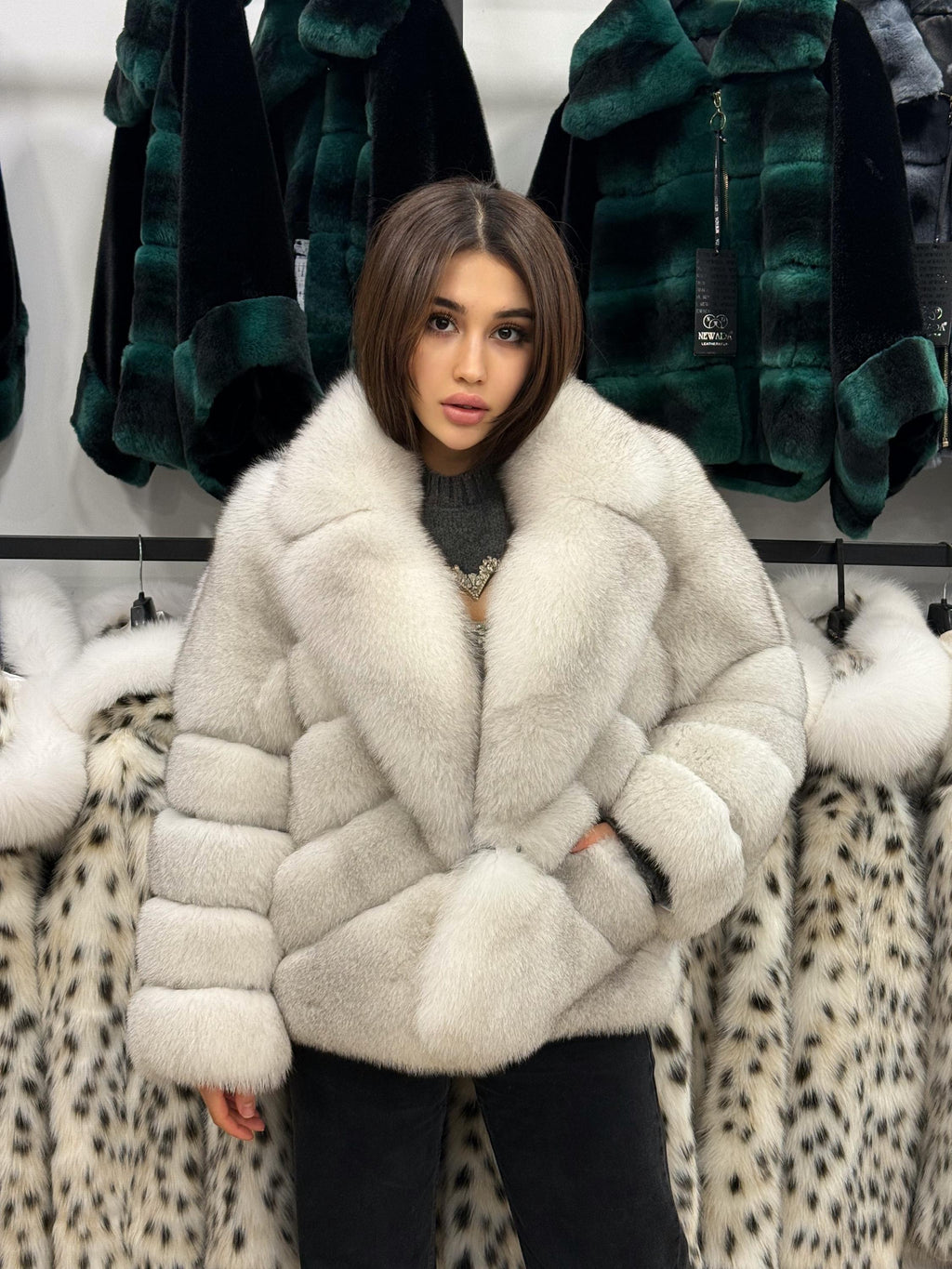 White Fox Fur Jacket. Women Fox Fur Coat. Short Fox Fur Jacket. Premium Fox Fur Coat
