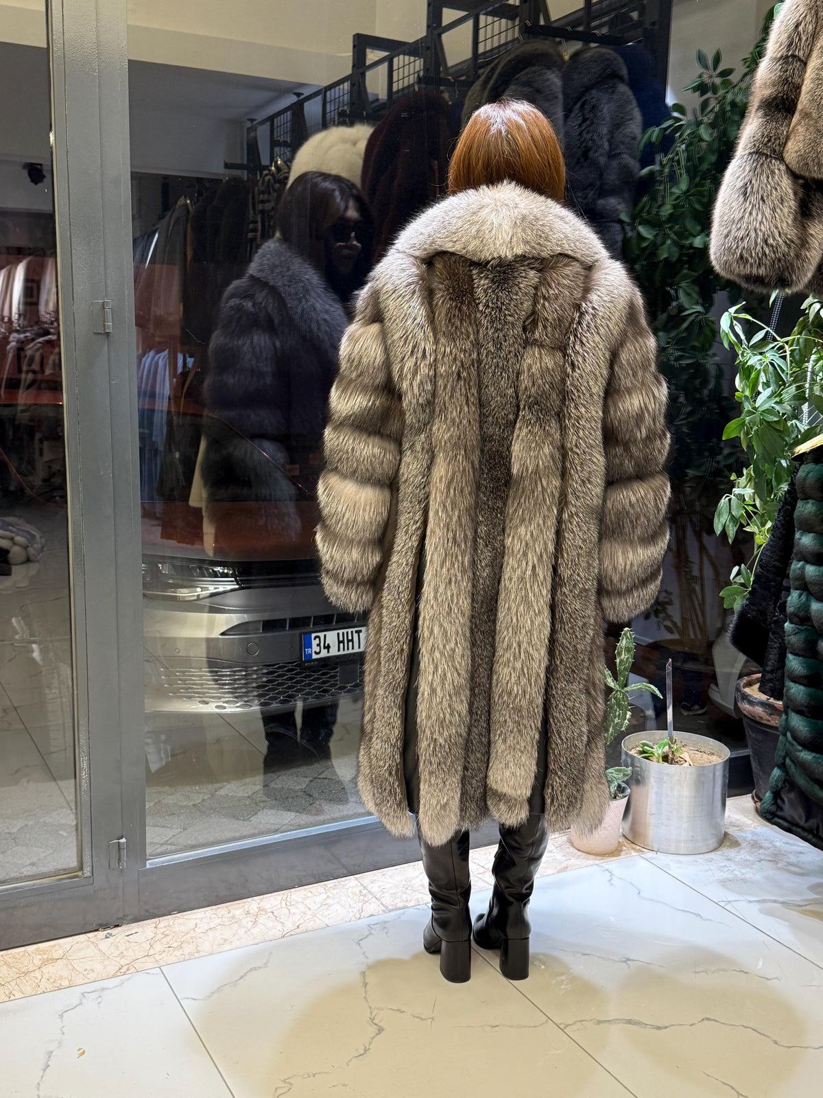 Long Silver Fox Fur Coat, Unisex Luxury Winter Fox Fur Jacket, Frost Fox Fur Jacket, Silver Fox Fur Jacket.- Long Fox Fur Jacket