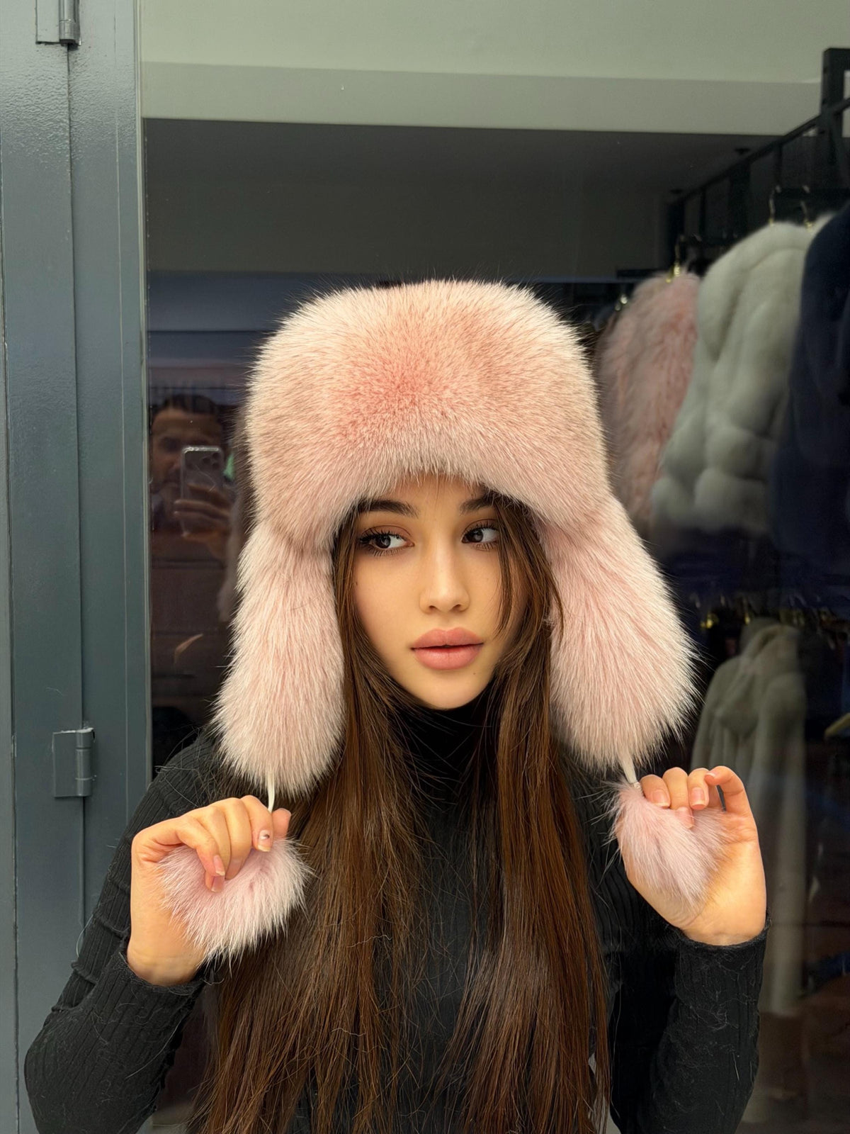 Real Fox Fur Ushanka Hat | Pink Winter Russian Hat with Pom Poms | Handmade Luxury Fur Trapper Hat Women | Cold Weather Gift