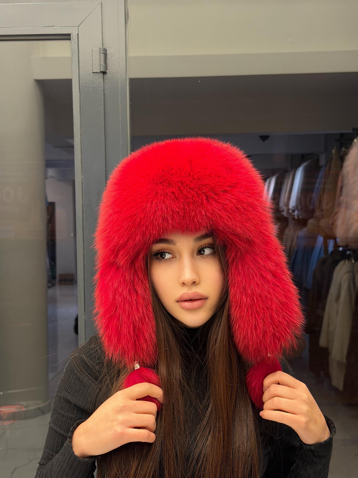 Real Fox Fur Ushanka Hat | Red Winter Russian Hat with Pom Poms | Handmade Luxury Fur Trapper Hat Women | Cold Weather Gift
