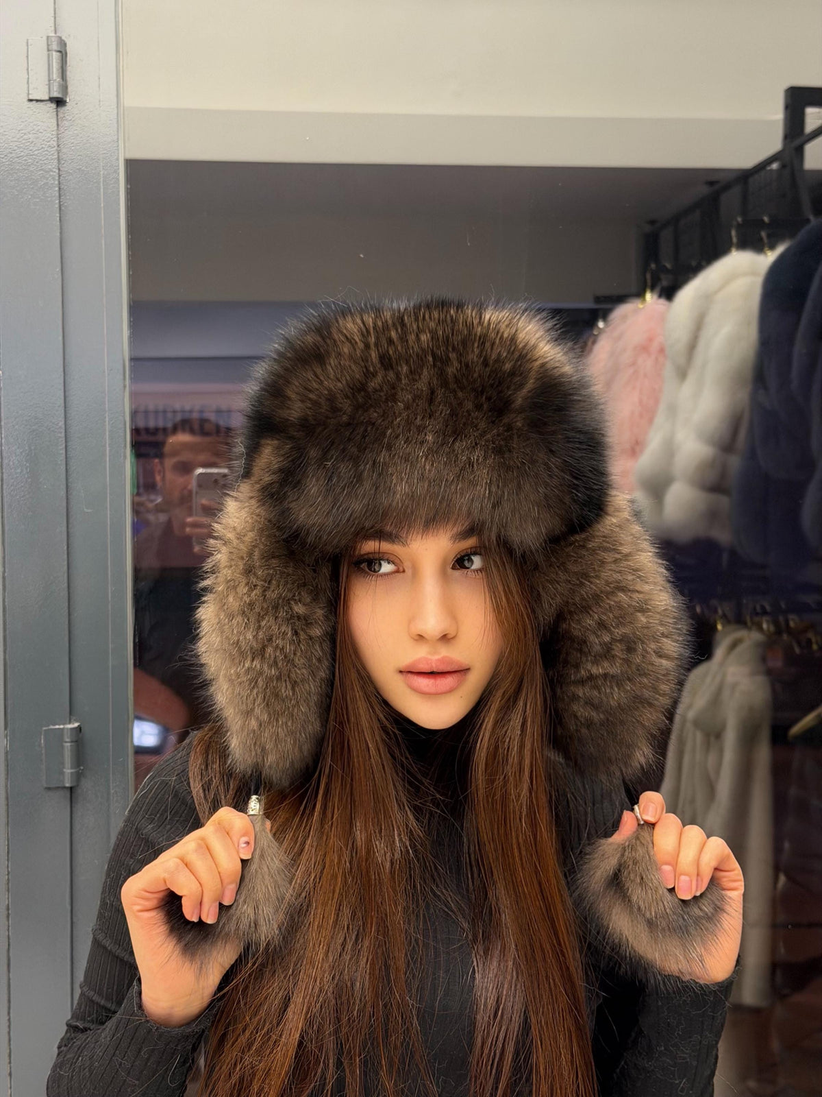 Real Fox Fur Ushanka Hat | Brown Winter Russian Hat with Pom Poms | Sable Brown Fox Fur Trapper Hat Women | Cold Weather Gift