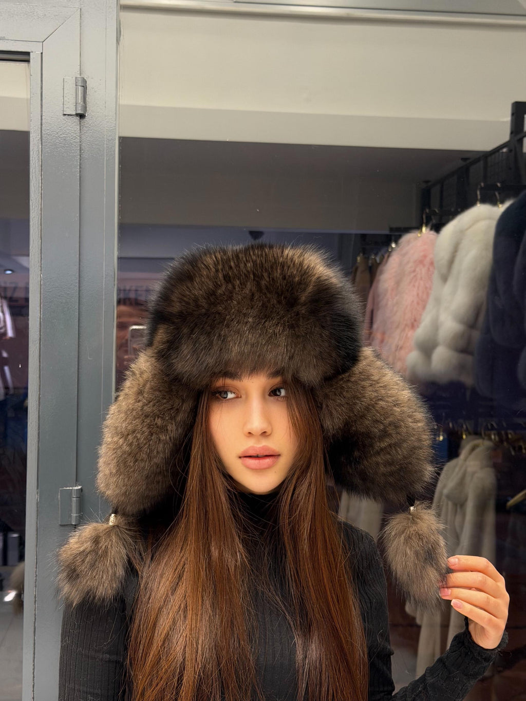 Real Fox Fur Ushanka Hat | Brown Winter Russian Hat with Pom Poms | Sable Brown Fox Fur Trapper Hat Women | Cold Weather Gift