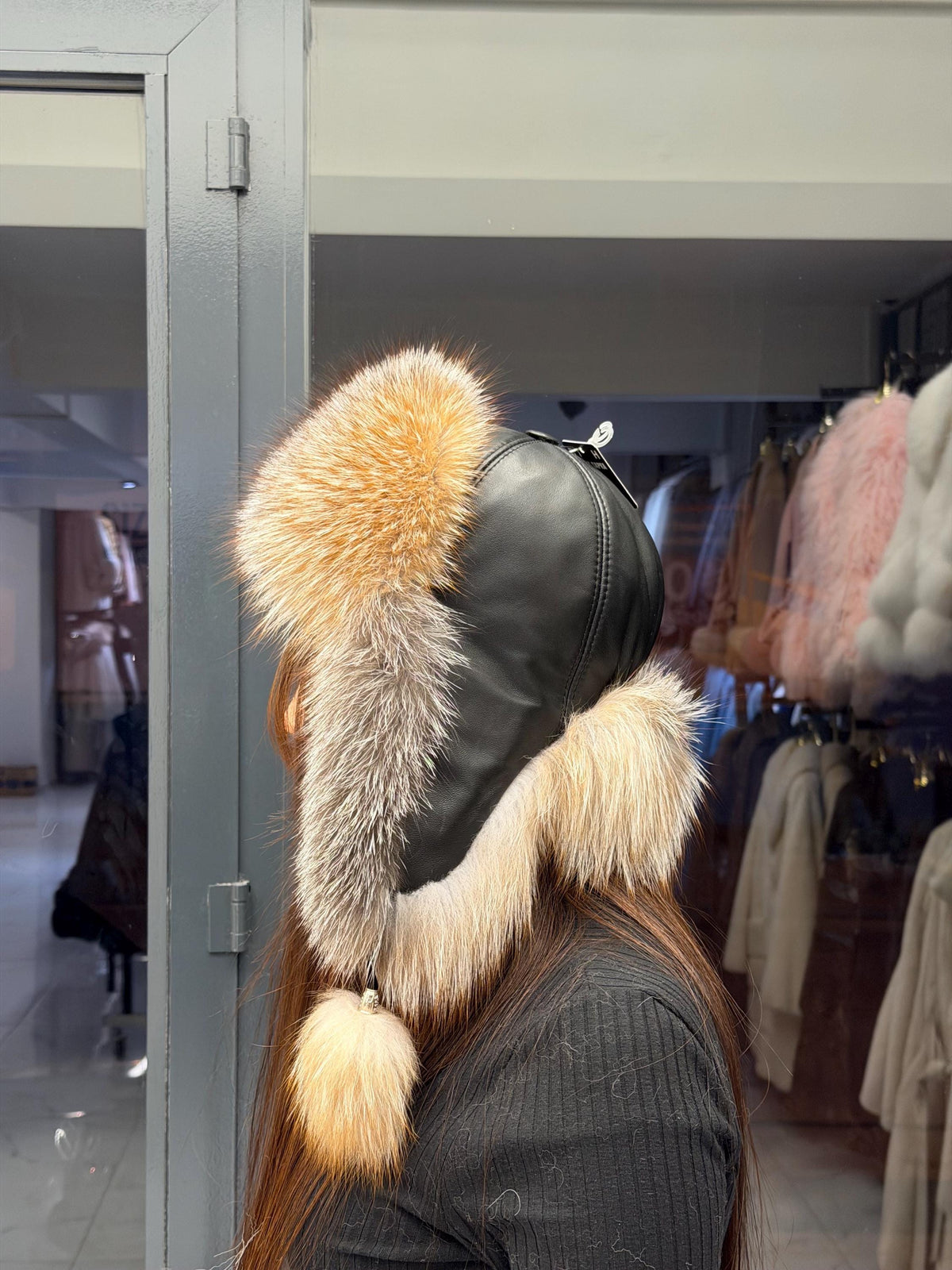 Real Fox Fur Ushanka Hat | Black Winter Russian Hat with Pom Poms | Frost Golden Fox Fur Trapper Hat Women | Cold Weather Gift