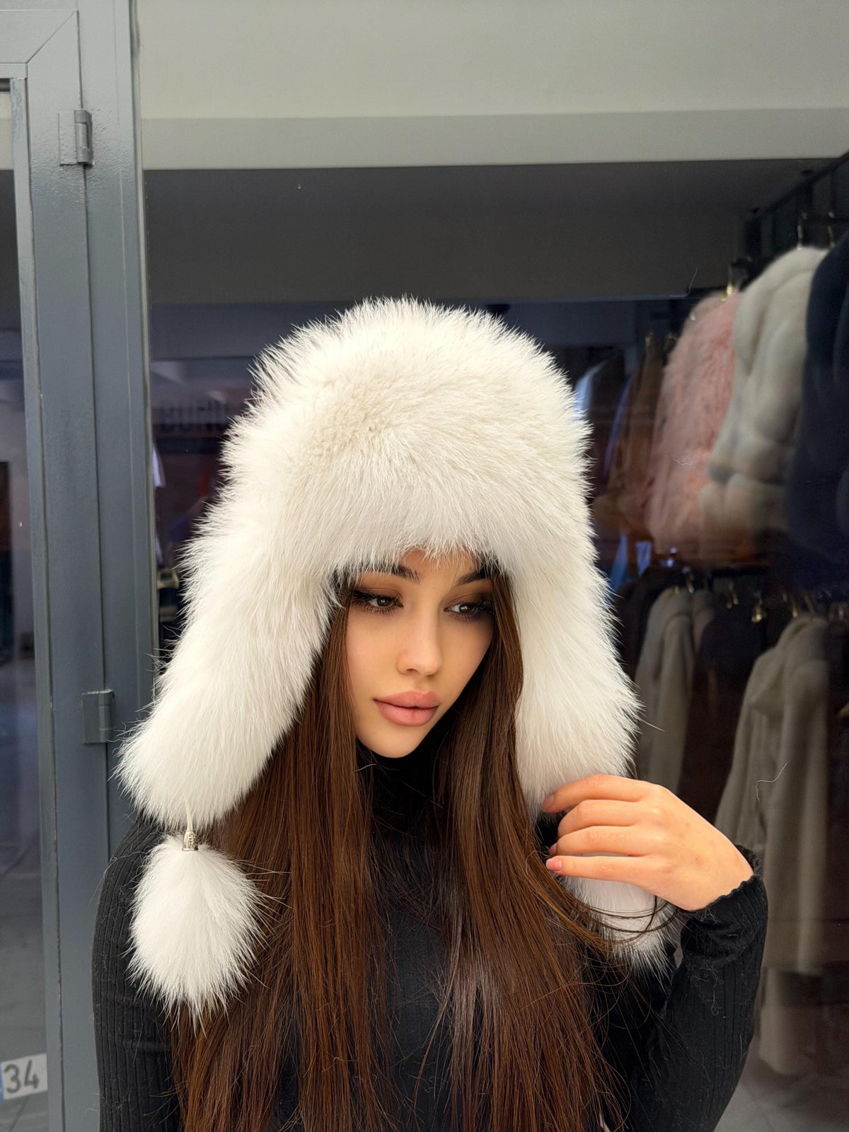 Real Fox Fur Ushanka Hat | White Winter Russian Hat with Pom Poms | Shadow White Arctic Fox Fur Trapper Hat Women | Cold Weather Gift