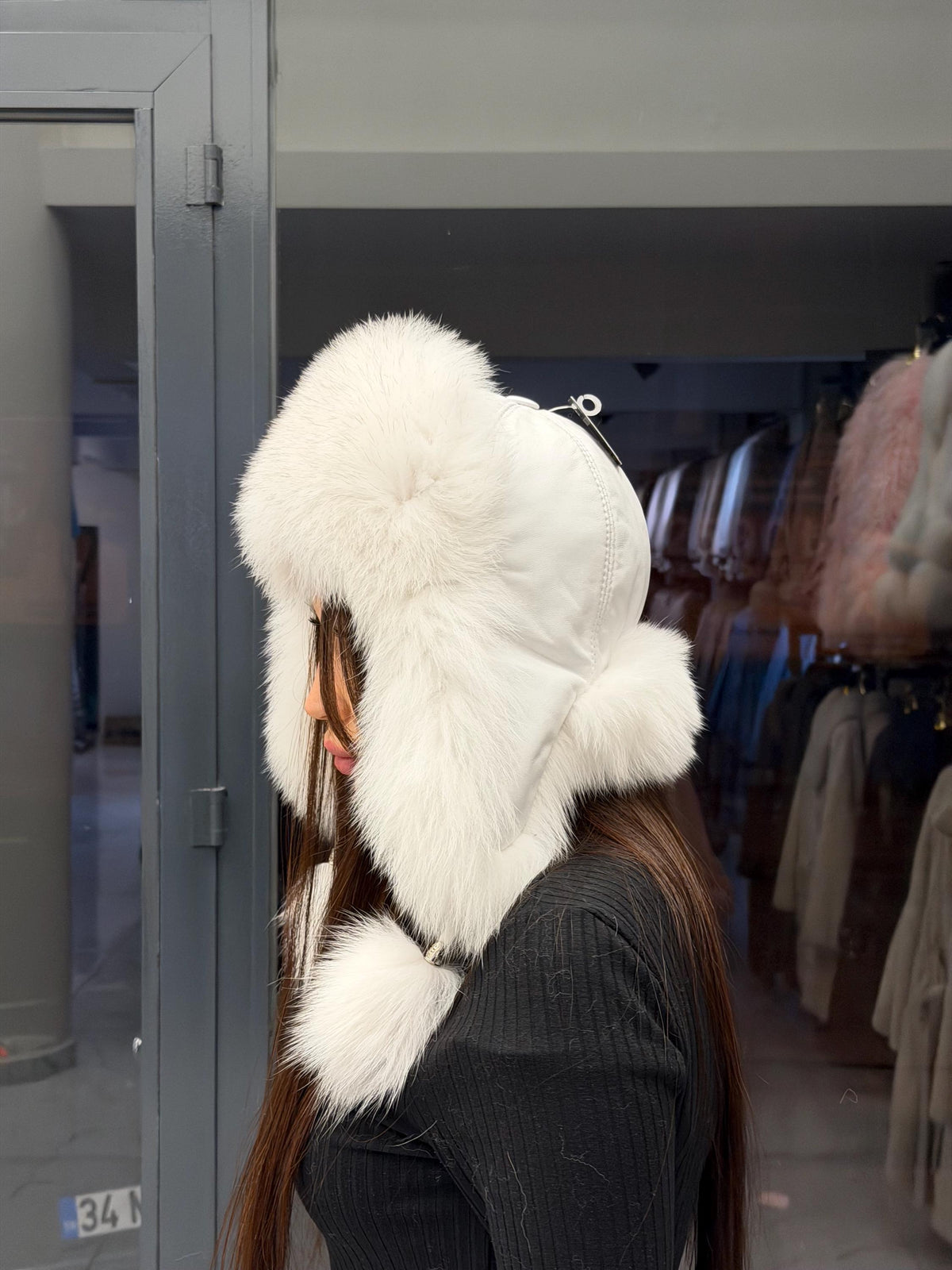 Real Fox Fur Ushanka Hat | White Winter Russian Hat with Pom Poms | Shadow White Arctic Fox Fur Trapper Hat Women | Cold Weather Gift