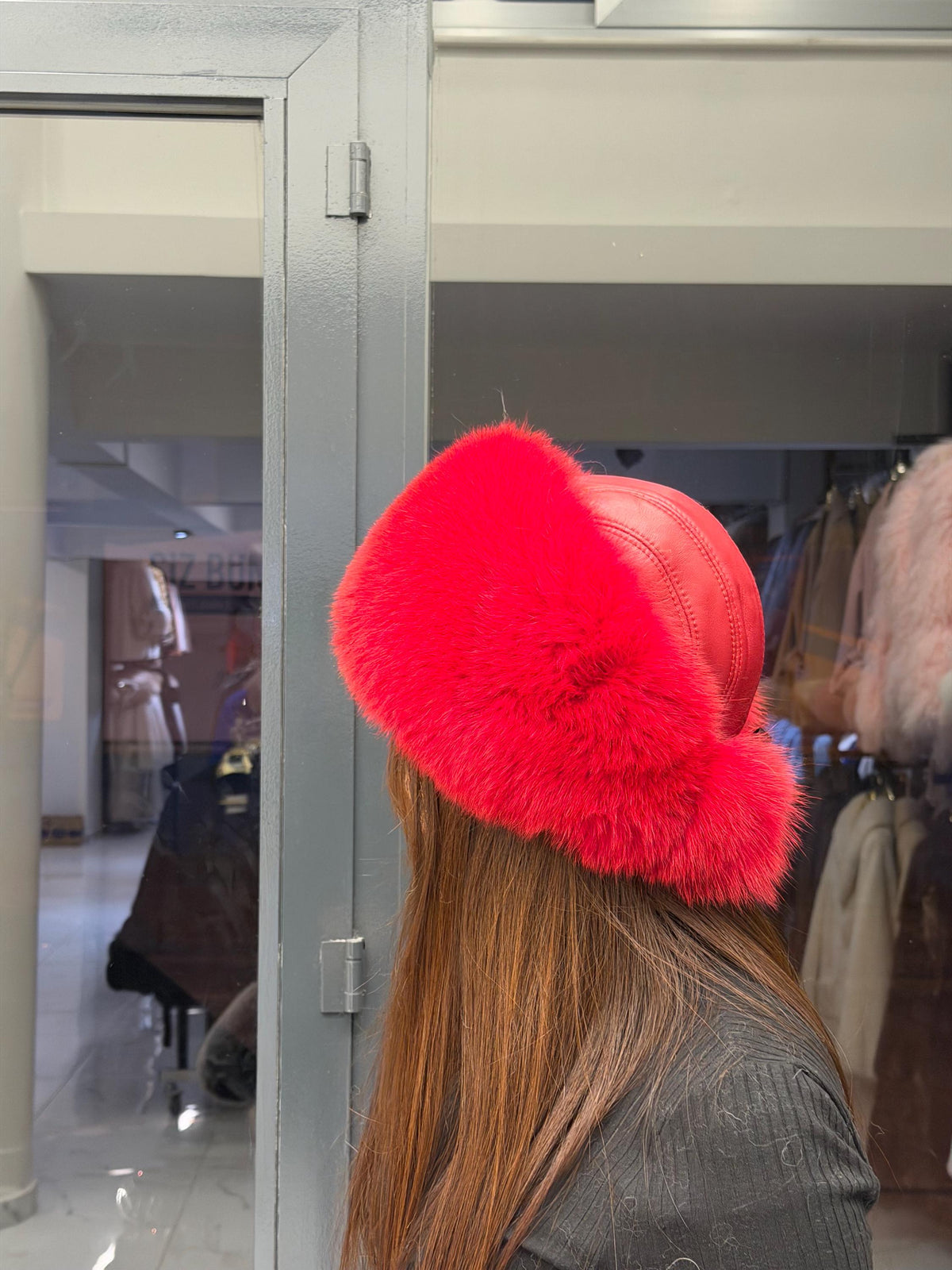 Red Real Fox Fur Hat with Leather Top | Handmade Round Russian Winter Hat | Luxury Cossack Fur Hat for Women & Men | Warm Gift Idea