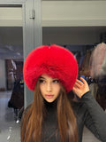 Red Real Fox Fur Hat with Leather Top | Handmade Round Russian Winter Hat | Luxury Cossack Fur Hat for Women & Men | Warm Gift Idea