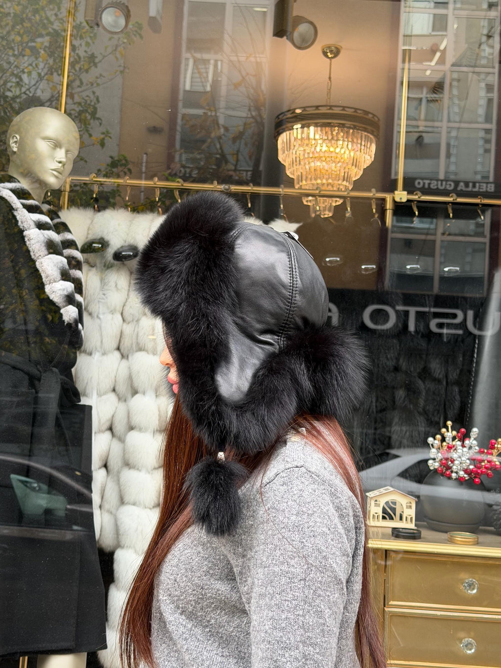Real Fox Fur Ushanka Hat | Black Winter Russian Hat with Pom Poms | Fox Fur Trapper Hat Women | Cold Weather Gift