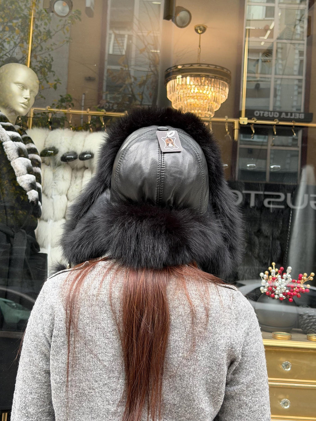 Real Fox Fur Ushanka Hat | Black Winter Russian Hat with Pom Poms | Fox Fur Trapper Hat Women | Cold Weather Gift