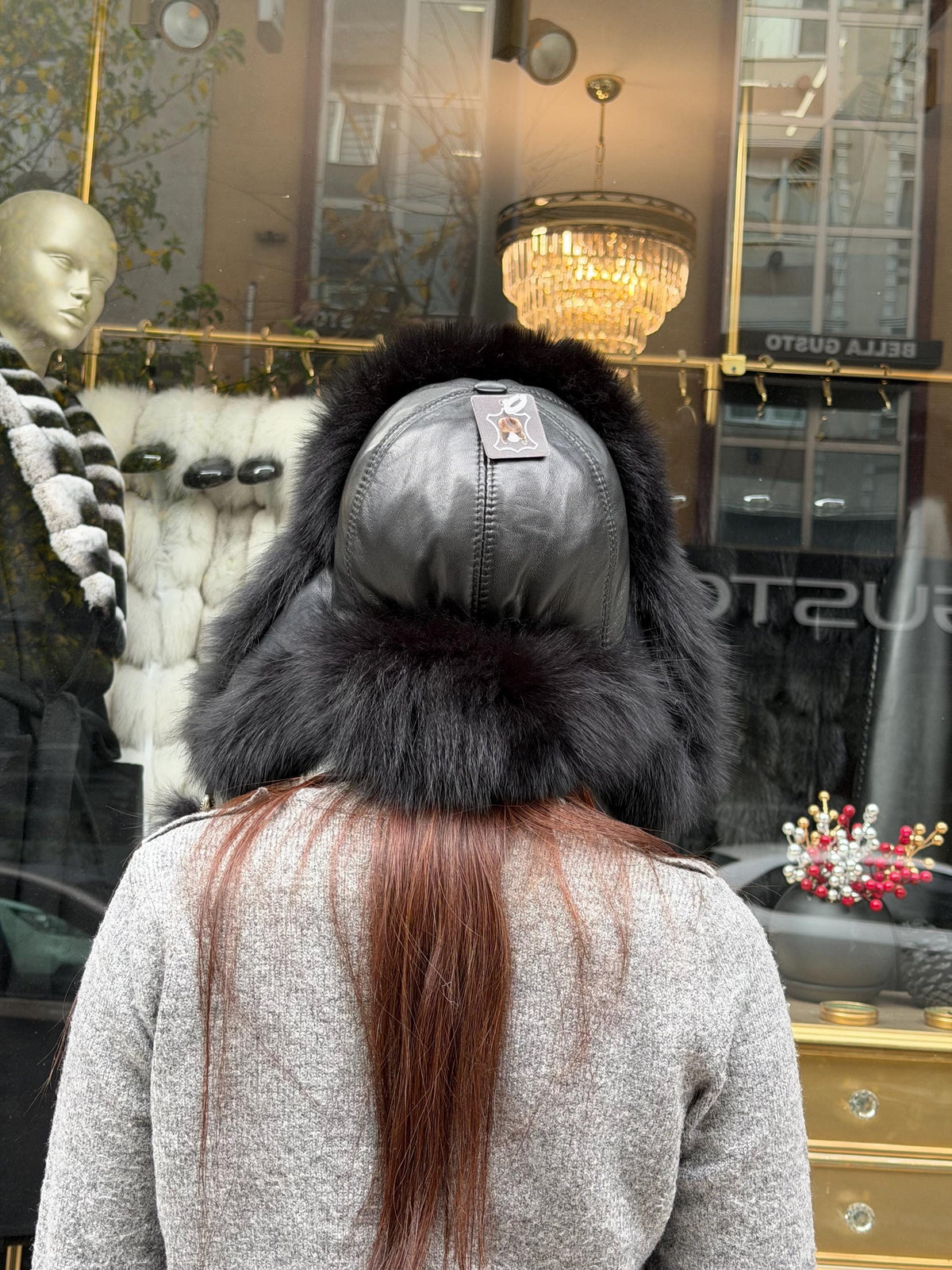 Real Fox Fur Ushanka Hat | Black Winter Russian Hat with Pom Poms | Fox Fur Trapper Hat Women | Cold Weather Gift
