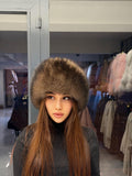 Brown Real Fox Fur Hat with Leather Top | Handmade Round Russian Winter Hat | Sable Brown Cossack Fur Hat for Women & Men | Warm Gift Idea