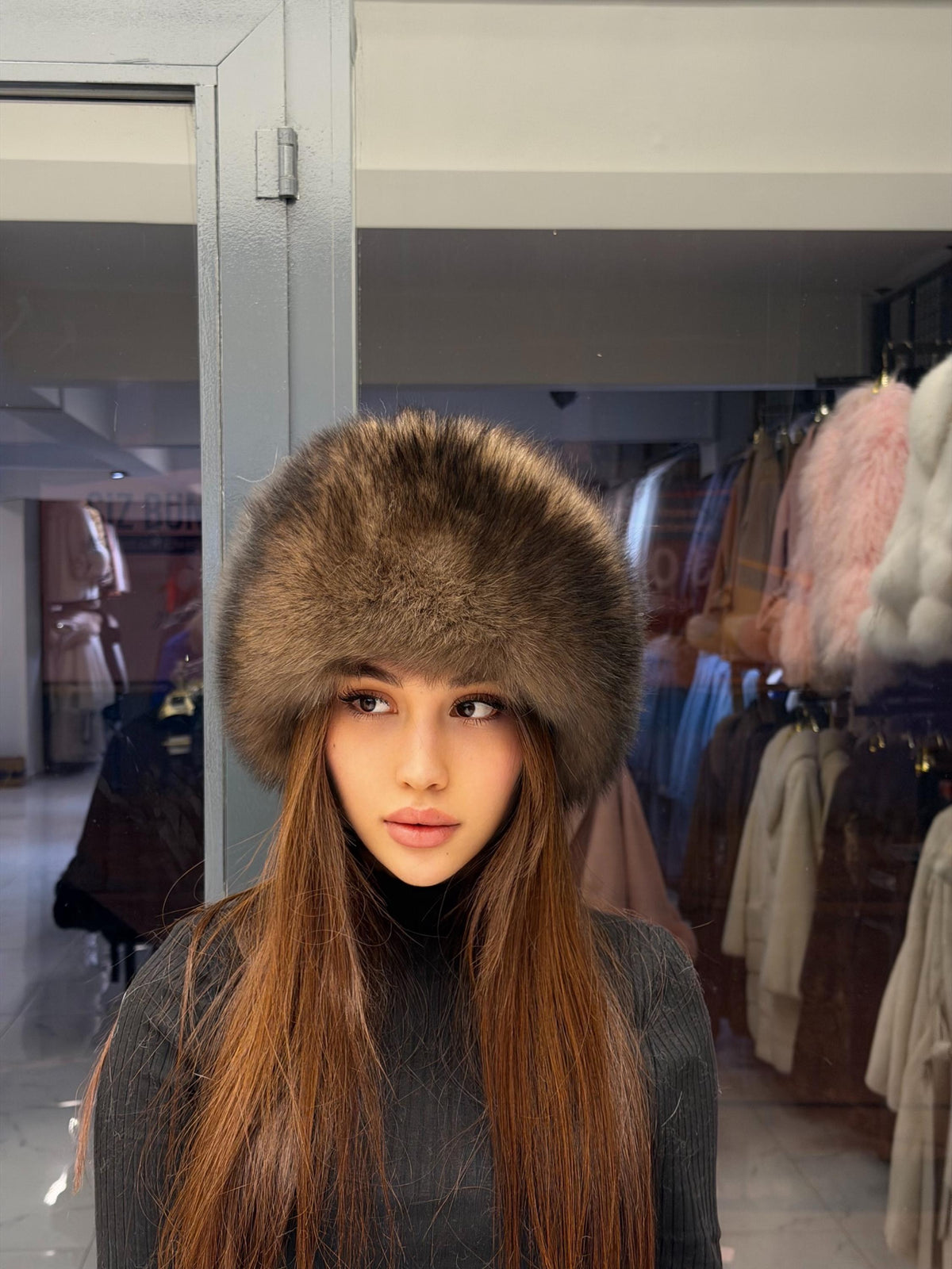 Brown Real Fox Fur Hat with Leather Top | Handmade Round Russian Winter Hat | Sable Brown Cossack Fur Hat for Women & Men | Warm Gift Idea