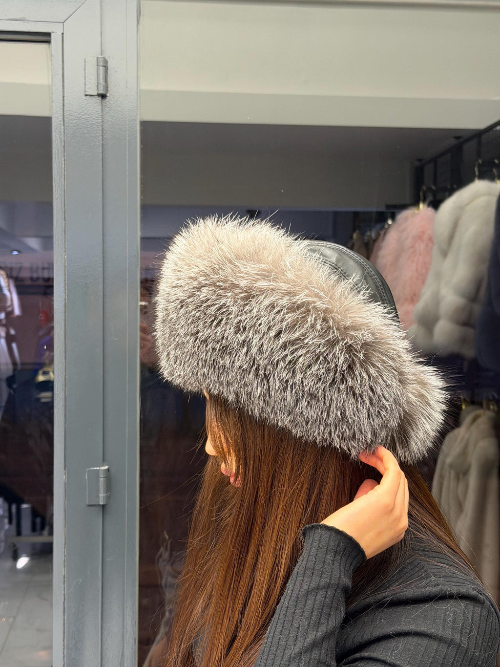 Silver Fox Fur Hat with Leather Top | Handmade Round Russian Winter Hat | Luxury Cossack Fur Hat for Women & Men | Warm Gift Idea