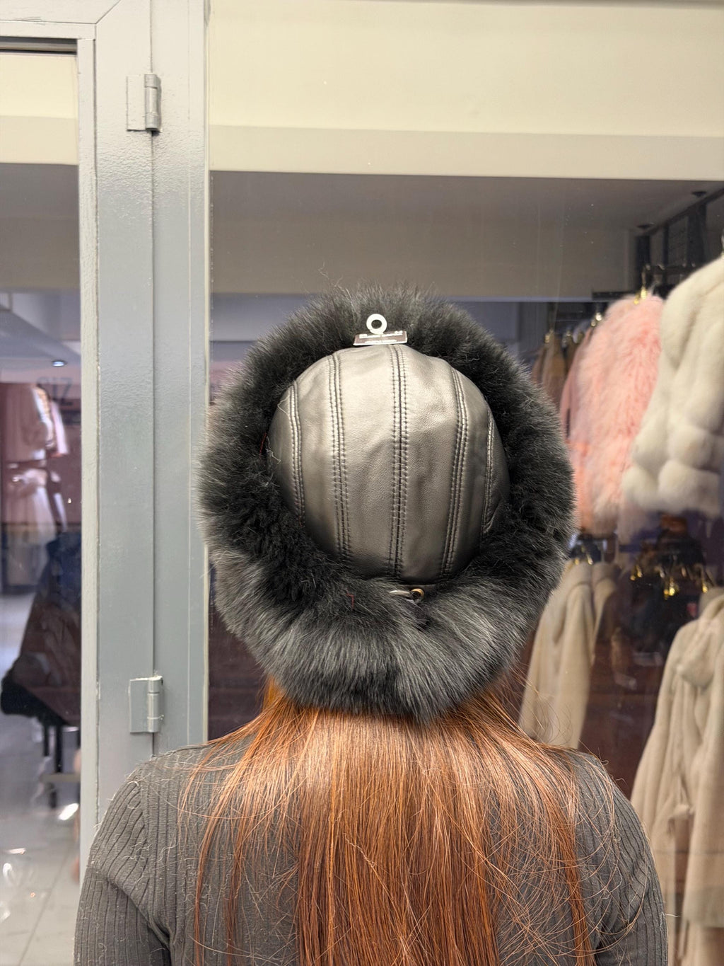 Black Real Fox Fur Hat with Leather Top | Handmade Round Russian Winter Hat | Luxury Cossack Fur Hat for Women & Men | Warm Gift Idea