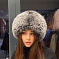 Gray Fox Fur Hat with Leather Top | Handmade Round Russian Winter Hat | Luxury Cossack Fur Hat for Women & Men | Warm Gift Idea