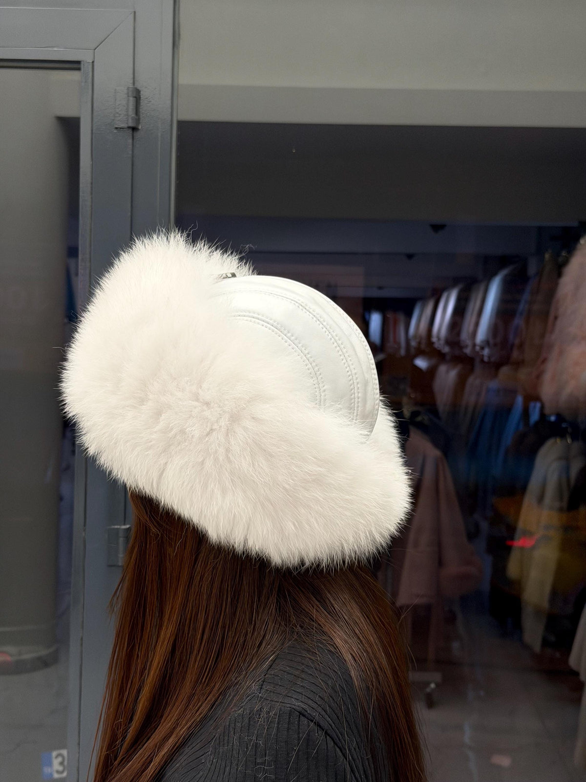 White Arctic Fox Fur Hat with Leather Top | Handmade Round Russian Winter Hat | Luxury Cossack Fur Hat for Women & Men | Warm Gift Idea
