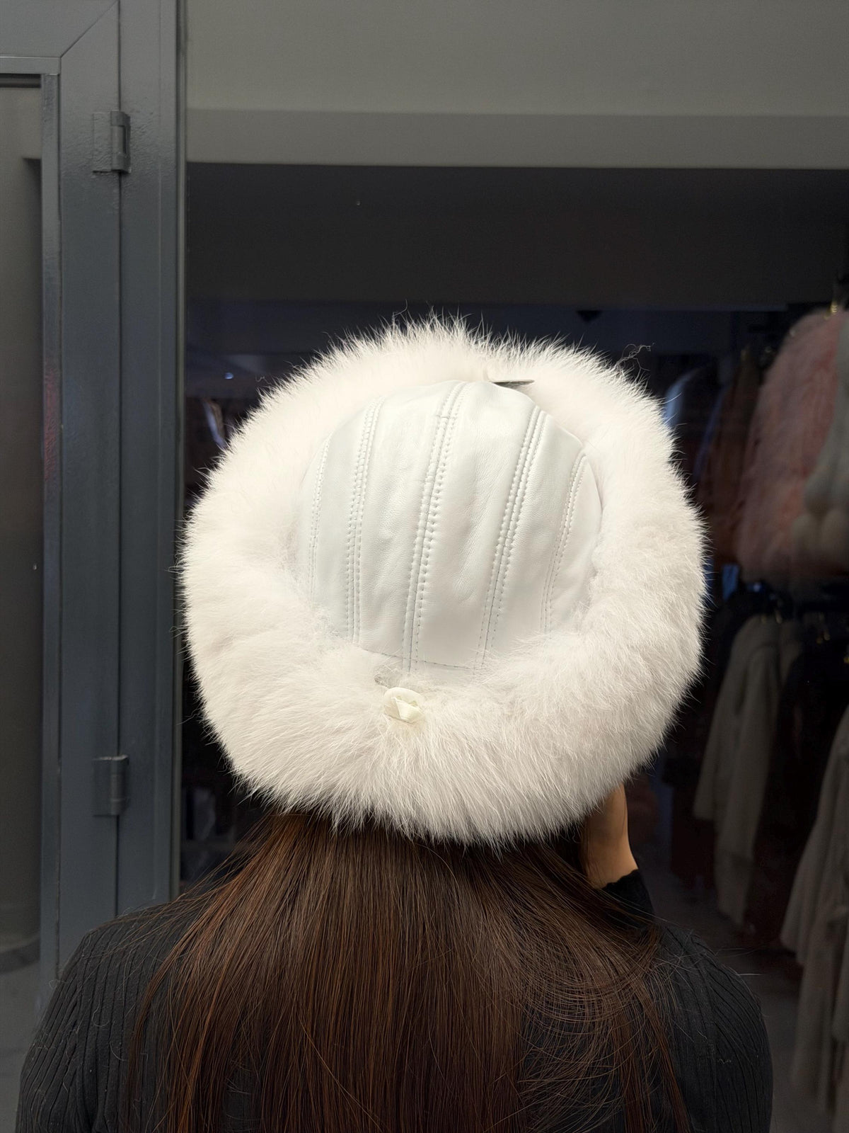 White Arctic Fox Fur Hat with Leather Top | Handmade Round Russian Winter Hat | Luxury Cossack Fur Hat for Women & Men | Warm Gift Idea