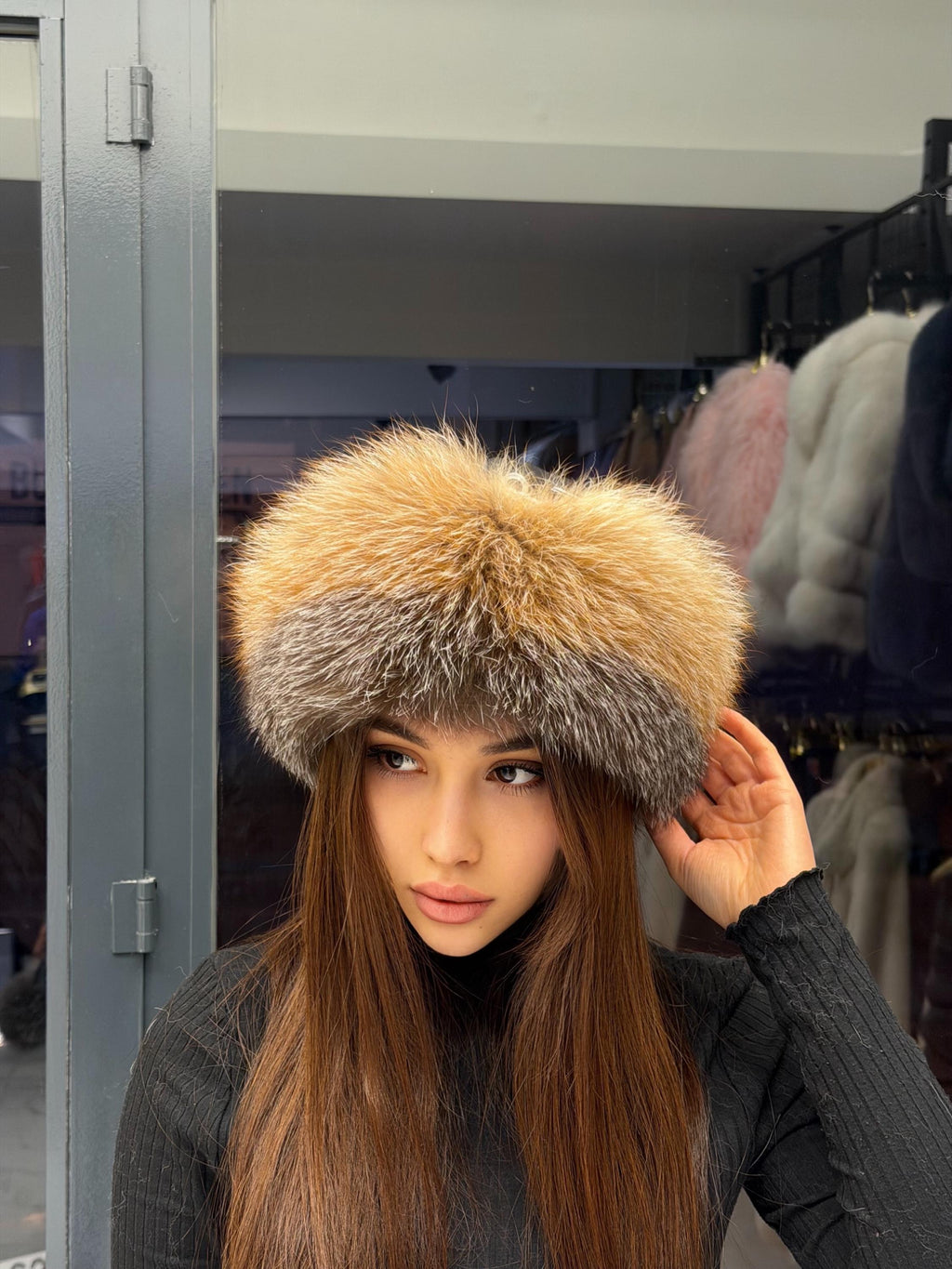 Gold Frost Fox Fur Hat with Leather Top | Handmade Round Russian Winter Hat | Luxury Cossack Fur Hat for Women & Men | Warm Gift Idea