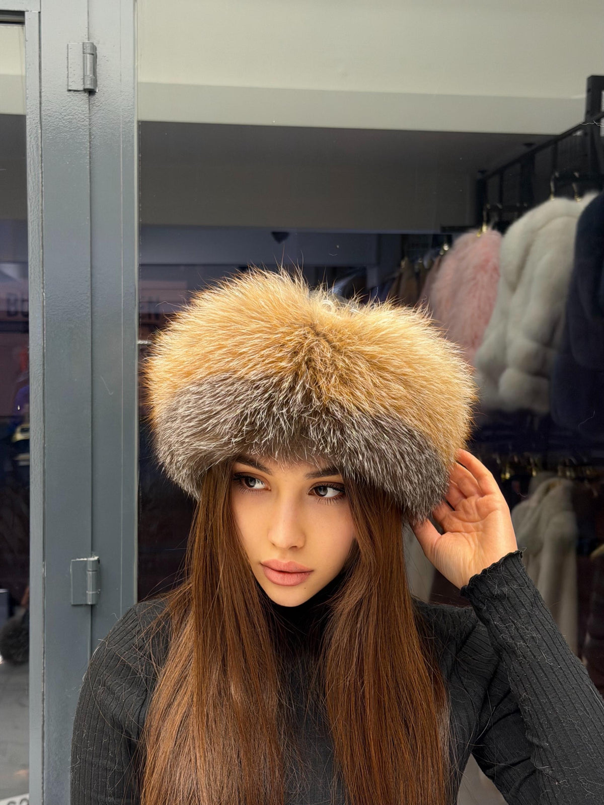Gold Frost Fox Fur Hat with Leather Top | Handmade Round Russian Winter Hat | Luxury Cossack Fur Hat for Women & Men | Warm Gift Idea
