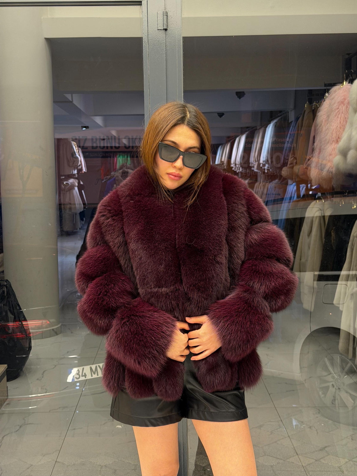 Burgundy Fox Fur Jacket, Women Shawl Collar Fox Fur Coat- Women Fox Fur Jacket. Premium Fox Fur Coat. Deep Red Fox Fur Jacket