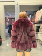 Burgundy Fox Fur Jacket, Women Shawl Collar Fox Fur Coat- Women Fox Fur Jacket. Premium Fox Fur Coat. Deep Red Fox Fur Jacket