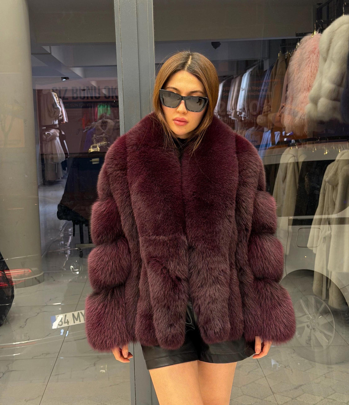 Burgundy Fox Fur Jacket, Women Shawl Collar Fox Fur Coat- Women Fox Fur Jacket. Premium Fox Fur Coat. Deep Red Fox Fur Jacket