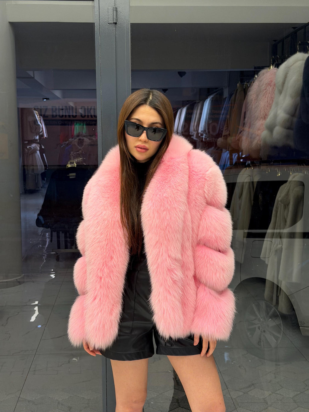 Pink Fox Fur Jacket, Women Shawl Collar Fox Fur Coat- Women Fox Fur Jacket. Premium Fox Fur Coat. Pink Fox Fur Coat