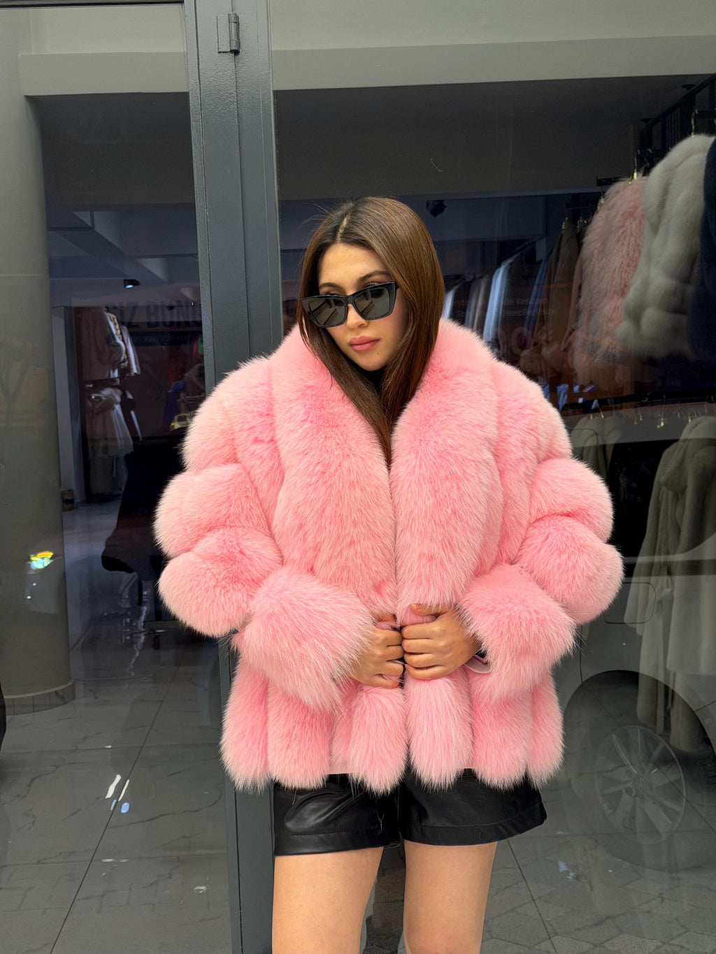 Pink Fox Fur Jacket, Women Shawl Collar Fox Fur Coat- Women Fox Fur Jacket. Premium Fox Fur Coat. Pink Fox Fur Coat