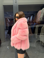 Pink Fox Fur Jacket, Women Shawl Collar Fox Fur Coat- Women Fox Fur Jacket. Premium Fox Fur Coat. Pink Fox Fur Coat