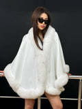 White Cashmere Cape With Fox Fur Trim, Women’s Wool Shawl Front Skirt - Fox Fur Jacket. Arctic Fox Fur Jacket. Fox Fur Trim Coat. Fox Fur
