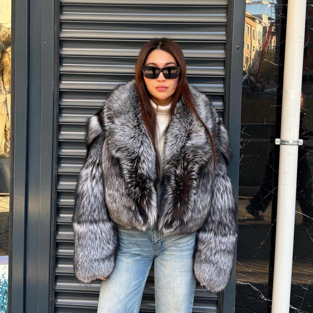 Silver Fox Fur Jacket. Women Fox Fur Jacket. Argentina Fox Fur Coat. Short Fox Fur Jacket. Full Skin Fox Fur Coat