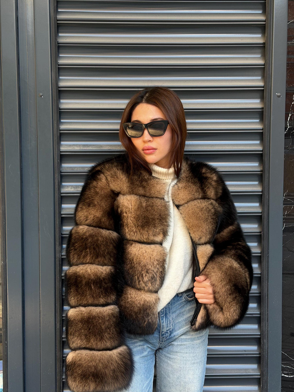 Brown Fox Fur Jacket, Limited Edition Sable Color Fur Coat For Women. Fox Fur Jacket. Short Fox Fur Coat