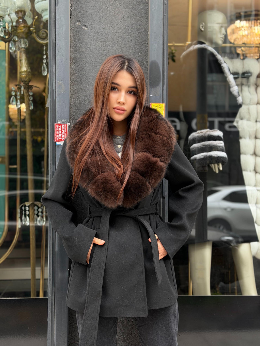 Black Cashmere Collar Fox Fur Coat - Women Fox Fur Jacket - Black Fox Fur Jacket - Collar Fox Fur Cape. Short Wool Fox Fur Trim Jacket