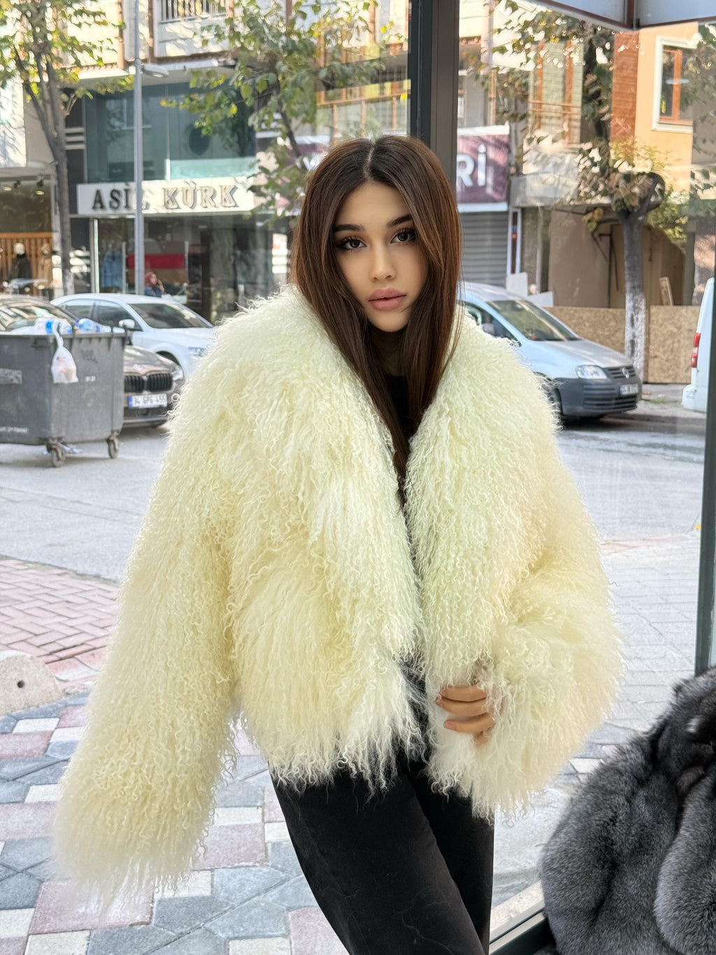 Ivory White Tibetan Fur Coat, Women’s Shaggy Lamb Fur Jacket, Mongolian Lamb Fur Coat, Longhair Lamb Fur Jacket